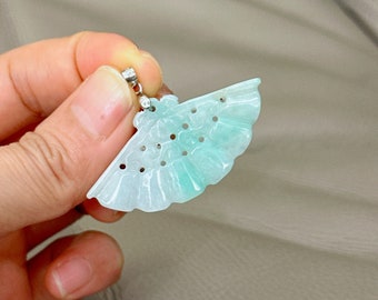 Chinesischer Fan Jadeit Anhänger, Antiker Stil Fan Jade Anhänger, Zertifikat Grade A Jadeit, handgeschnitzt, Edelstein Burma Jadeit, Typ A Jade