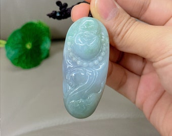 Hand Carved Buddha Jadeite Pendant: Natural Burmese A Grade Jade