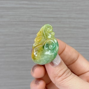 Ruyi Jadeite Pendant, 靈芝如意, Jadeite Jade Pendant, Untreated, Grade A Jade Certified, Natural Burma Jadeite, Carved Jade Jewelry