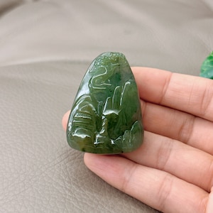 Natural Scenery Jadeite Jade Pendant Necklace, Chinese Vintage Style Outdoor Landscape, Burmese Gemstones Jewelry