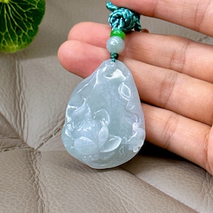 Lotus Jade Pendant, Jade Lotus Pendant, Jadeite Jade Necklce, Grade A Jade, Type A Jade, Hand Carved, Barmese Jadeite Gemstone, Fei Cui