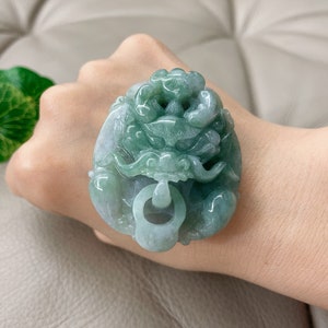 Chinese Dragon Jadeite Necklace, Dragon Jadeite Jade Pendant, Certified Grade A Jade, Type A Jadeite, Untreated, Hand Carved, Burma Jadeite
