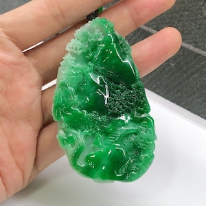 Natural Scenery Jadeite Jade Pendant Necklace, Chinese Vintage Style Outdoor Landscape, Burmese Jadeite, Certified Grade A Jade, Hand Carved