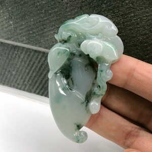 Lucky Ruyi Melon Jadéite Jade Pendentif, Collier de Jade, Jade Naturel de Grade A, Jadéite Birmane, Sculpté à la Main