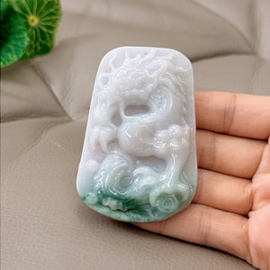 Chinese Dragon Jadeite Necklace, Dragon Jadeite Jade Pendant, Certified Grade A Jade, Type A Jadeite, Untreated, Hand Carved, Burma Jadeite