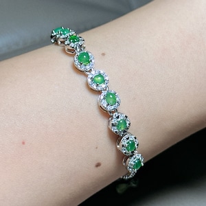 Jadeite Jade Bracelet, Certifie Icy Translucent Green Burmese jadeite jade cabochons bracelet, Grade A Jadeite, Untreated Burma Jadeite