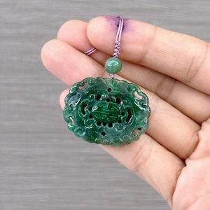 Vintage Carved Jadeite Pendant, 仿古牌, Antique Style Jadeite Necklace, Genuine Certificate Grade A Jadeite, Natural Guatemalan Jade