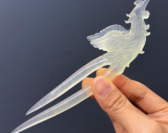 Phoenix Xiu Jade Hair Fork with Certificate | Hand Carved