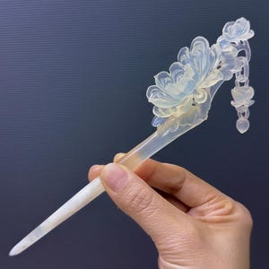 Peony Flower Jade Hair, Certificate Natural Xiu Jade, Peony Jade Hair Stick, Xiu Jade Hair Fork, Antique Jade Hairpin, Gift for Her