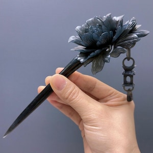 Peony Flower Jade Hair, Certificate Natural Xiu Jade, Peony Hair Stick, Xiu Jade Hair Fork, Antique Jade Hairpin, One piece palace pendant