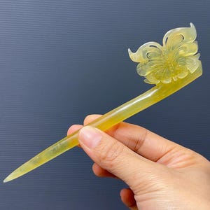 Butterfly Jade Hairpin, Butterfly Hair Stick, Untreated Natrual Xiu Jade, Hand Carved, with Certificate, Antique Jade Hairpin, Hairpin Stick