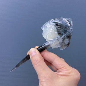 Ink Butterfly Jade Hairpin, Butterfly Hair Stick, Untreated Natrual Xiu Jade, Hand Carved, with Certificate, Antique Hairpin, Hairpin Stick