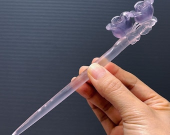Hand Carved ROSE Fluorite Hair Stick - Natural Fluorite Hairpin