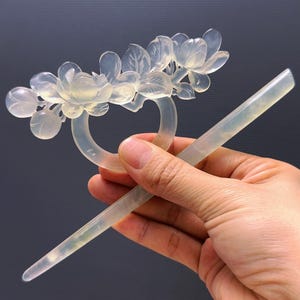 Jasmine Flower Hair Pin, Certified Natural Xiu Jade Serpentine, Xiu Jade Hair Stick, Jasmine Flower Hair Stick, Gift for Her, Flower Hairpin