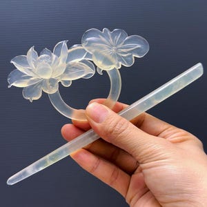 Lotus Flower Hair Pin, Certified Natural Xiu Jade Serpentine, Xiu Jade Hairpin,  Lotus Flower Hair Stick, Gift for Her, Dual Purpose Hairpin
