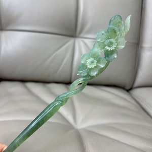 Plum Blossom Hairpin, Jade Fan Hair Stick, Untreated Natural Jade Untreated Hairpin, Fully Handcrafted Hairpin, Gift for Wife, Hair Jewelry