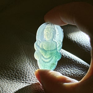 GuanYin Jadeite Jade Necklace, Jadeite Jade Pendant, Kwan Yin, Grade A Jade Certified, Untreated Blue, Burma Jadeite, Hand Carved
