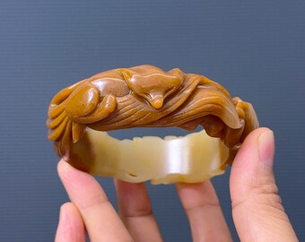 九尾の狐翡翠バングル：未処理の社太翠珪岩、60.2 mm - Etsy 日本