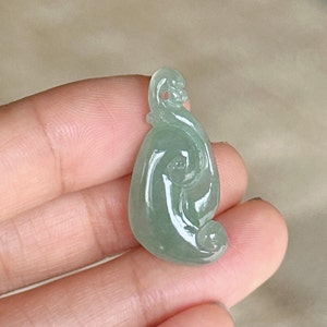 Antique Ruyi Jade Pendant, Jade Ruyi Pendant, Untreated Icy Green, Grade A Jade, Natural Burmese Jade, Fei Cui Jewelry, Hand Carved
