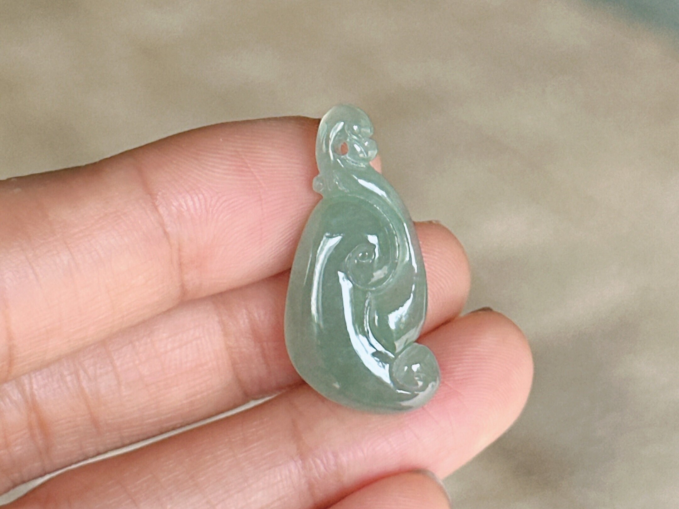Antique Ruyi Jade Pendant, Jade Ruyi Pendant, Untreated Icy Green, Grade A Jade, Natural Burmese Jade, Fei Cui Jewelry, Hand Carved