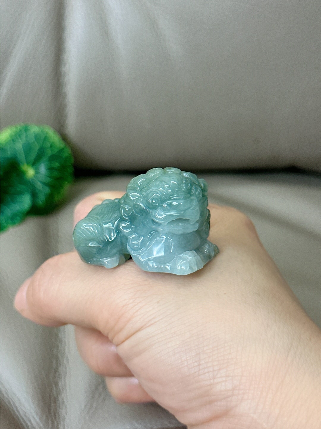 Lucky Lion Jadeite Pendant, Lion Dog Jadeite Jade Pendant, Fui Cui