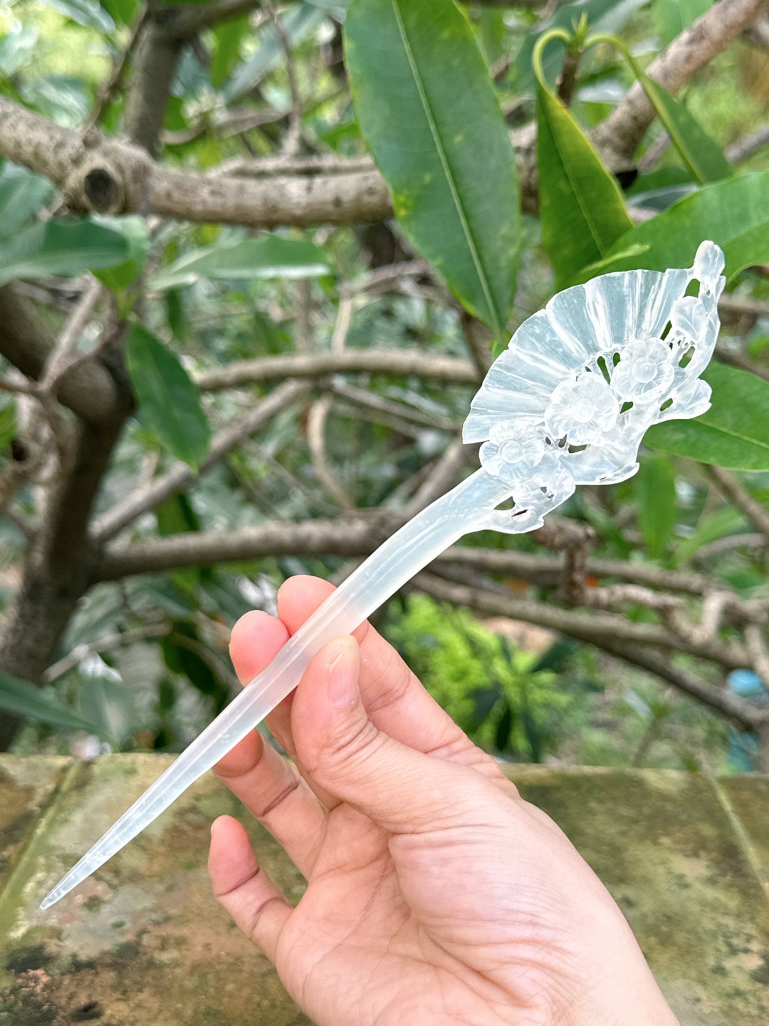 Fan Jade Hair Pin Stick Plum Blossom Fan Hairpin Untreated Etsy