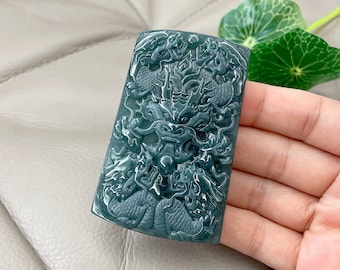 中国龍翡翠ペンダント、グリーン、天然グレードA翡翠、認定