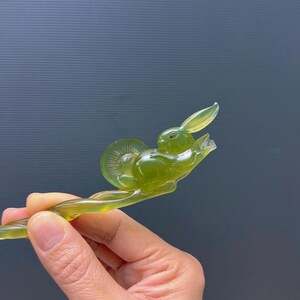Rabbit Hairpin, Natural Xiu Jade, Rabbit Jade Hair Stick, Rabbit Hair ...