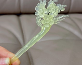 Plum Blossom Hairpin,  Flower Jade Hair Stick, Natural Xiu Jade, Untreated,  Gift for Her, Hairpins, Jade Hairpins