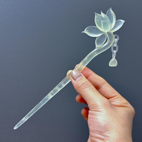 Lotus Jade Hairpin, Untreated Natrual Xiu jade, Lotus Jade Hair Stick, Hand carved Hair Accessories, with Certificate, Antique Jade Hairpin