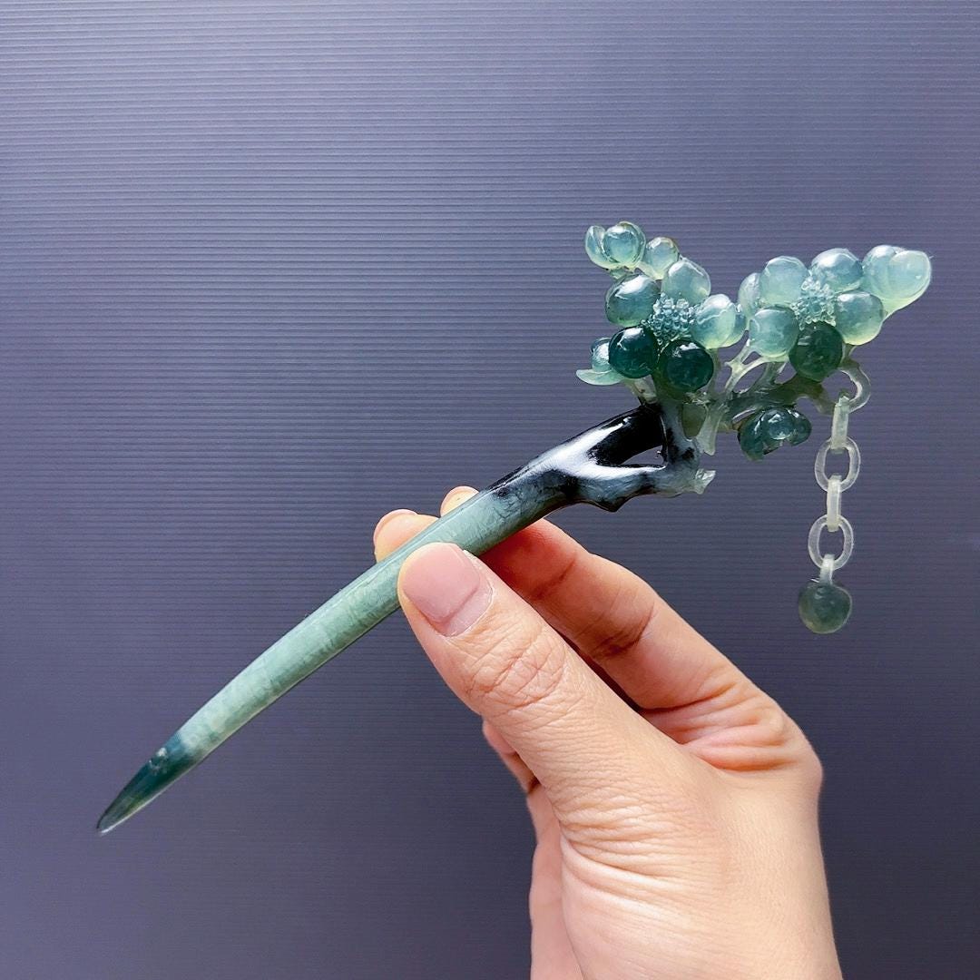 Plum Blossom Xiu Jade Hairpin: Hand Carved Icy Blue Hair Stick - Etsy