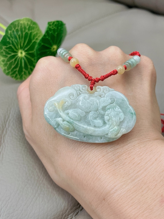 ビルマ産翡翠ペンダント：貔貅と如意、グレードA翡翠ネックレス - Etsy 