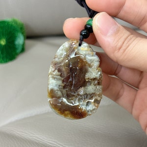 Natural Scenery Jadeite Pendant Necklace, 風生水起, Chinese Vintage Style Outdoor Landscape, Untreated, Burmese Jadeite, Certified Grade A Jade