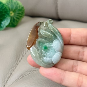 Lotus Jadeite Pendant, Jadeite Jade Pendant,Genuine Certificate Grade A Jadeite, 3D Hand Carved, Gemstone Burma Jadeite, Natural Type A Jade