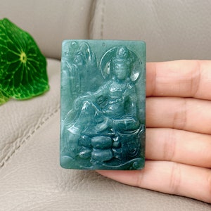 Guan Yin Jadeite Jade Pendant, Kuan Yin Jadeite Jade Necklace, Grade A Jade Certified, Untreated Green, Burmese Burma Jadeite, Hand Carved