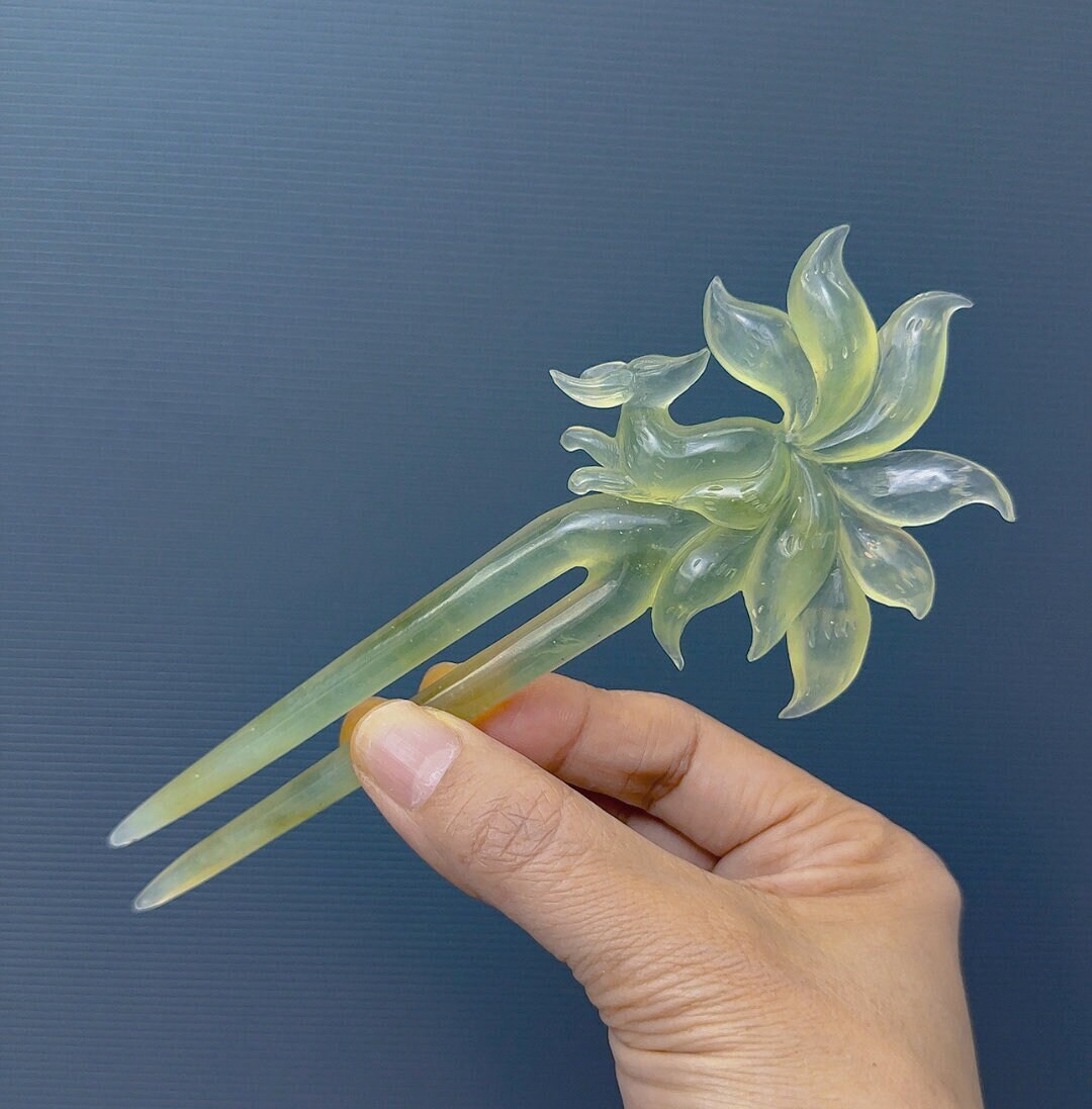 九尾の狐秀翡翠ヘアピン、未処理天然翡翠ヘアピン、狐翡翠ヘア