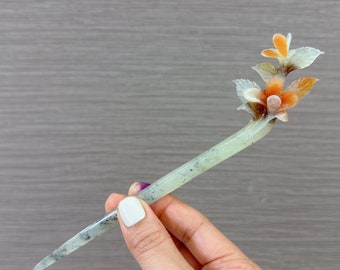 Grass Orchid Hairpin, Grass Orchid Jade Hair Stick, Jade Hair Stick, Untreated Natural Xiu Jade, Handcrafted, Gift for Her, Xiu Jade Jewelry