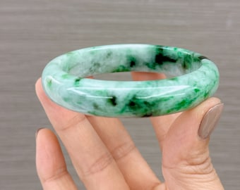 認定 59.05 mm アイシー ジェイド バングル 緑がかった花柄
