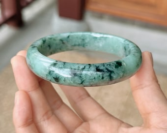 認定 59.05 mm アイシー ジェイド バングル 緑がかった花柄