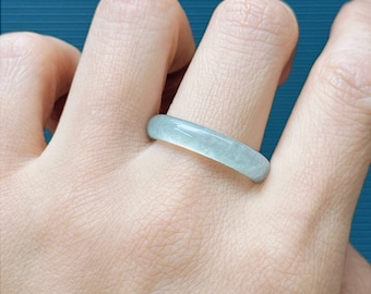 Grade A Burma Jadeite Ring: Pale Green Fei Cui Jewelry, US Size 8