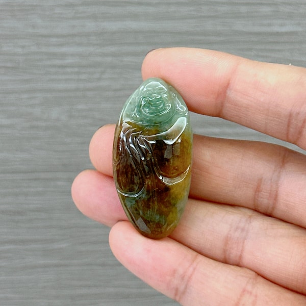 Happy Buddha Jadeite Pendant, Buddha Jade Necklace, Untreated, Natural Grade A Jade, Hand Carved, Burmese Jadeite, Fei Cui Jewelry