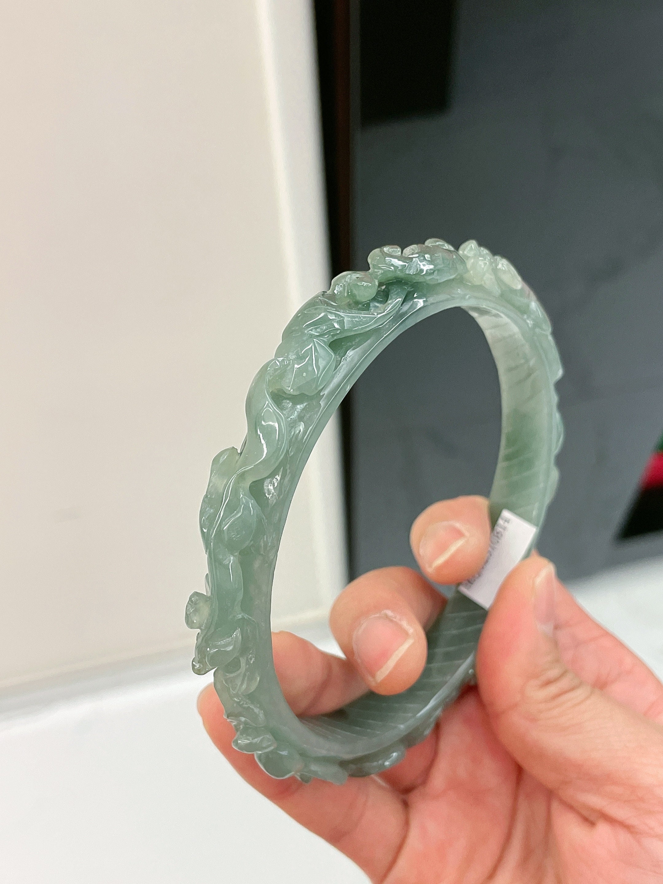 49.5mm Natural Ice Green Jadeite Jade Bracelet Bangle Hand-Carved Jade  Bracelets | eBay