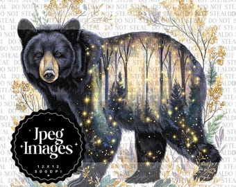 Black Bear and Forest Clipart Bundle JPEG  Background Instant Download Paper Crafts Junk Journal Scrapbooking Bear Prints Jpgs