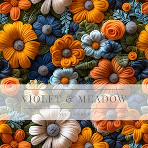 3D Boho Seamless Flowers Pattern Dainty Farmhouse Cottagecore Flowers Design Seamless Pattern Repeat Surface Design Pattern