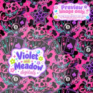 Motif sans couture de cowgirl néon, papier numérique, cartes de poker western, répétition pour impression sur tissu, papier peint par sublimation