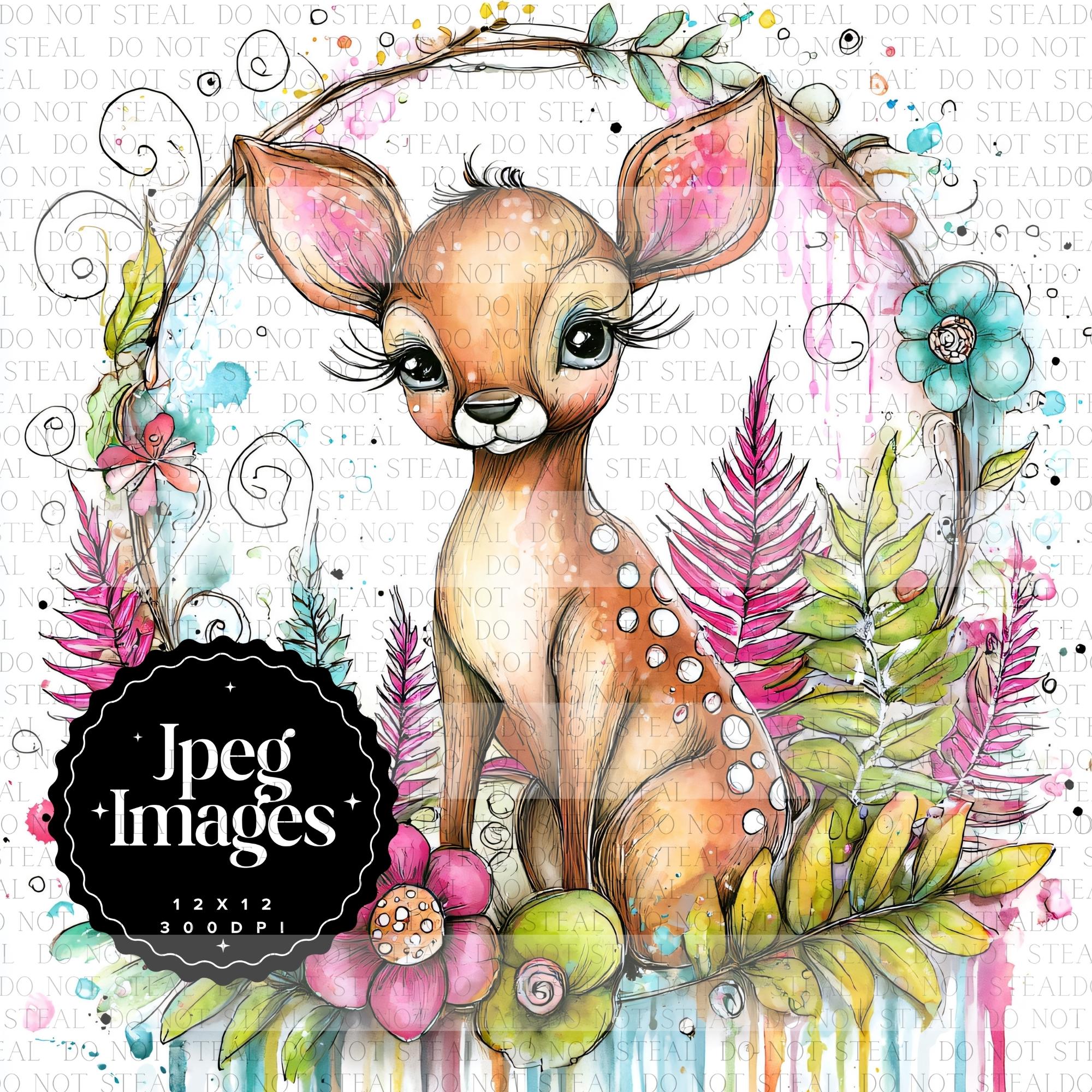 Whimsical Deer Clipart Bundle | Cute Boho Quirky Baby Fawn Art JPG ...