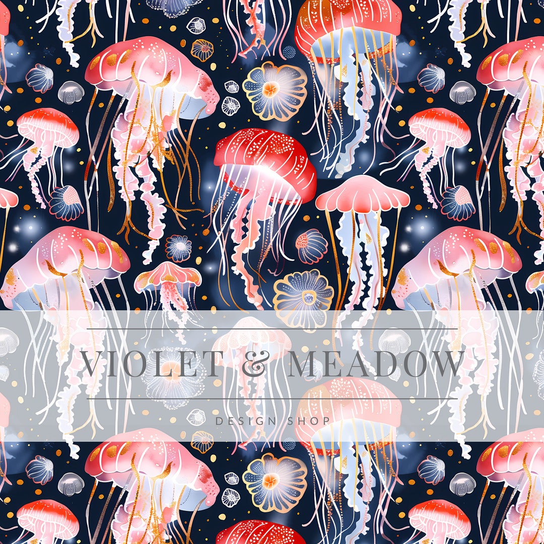 Blue and Pink Jellyfish | Glowing Sea Pattern | Deep Sea | Seamless ...