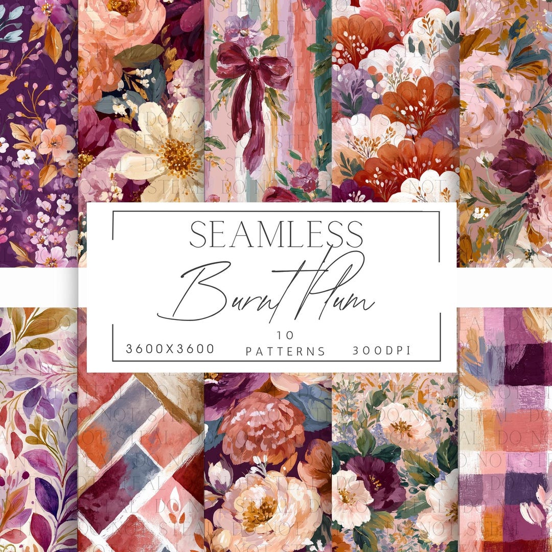 Plum Flutter Pattern Seamless Plum Floral Pattern Pack | Burnt Plum Garden | Vintage Fall ...