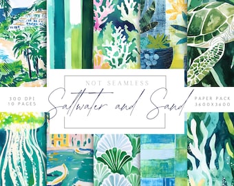 Seaside Paper Pack | Floral Pattern | Spring flowers Digital Download | Printable Scrapbook Paper | Ocean Papers | Cottage Paper Pack