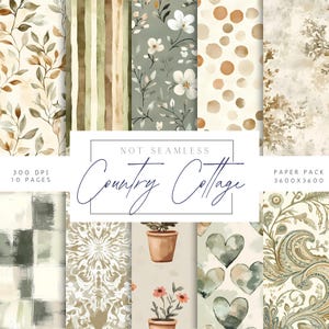 Papperspaket för lantlig stuga | Blommönster | Digital nedladdning av vårblommor | Utskrivbart scrapbookpapper | Boho-papper